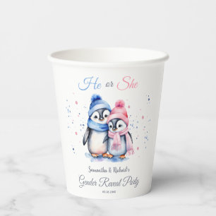Watercolor Baby Pinguin Winter Gender Reveal Party Pappbecher