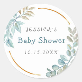 Watercolor Baby Shower Fevor Tags Runder Aufkleber