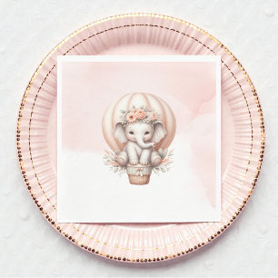 Watercolor-Baby-Shower Pfirsich-Elefant Serviette