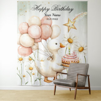 Watercolor Baby White Goose Geburtstagsparty Niedl Wandteppich