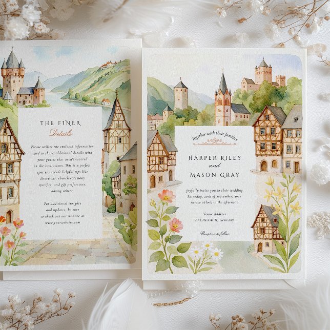 Watercolor BACHERACH Deutschland Wedding Einladung (Von Creator hochgeladen)