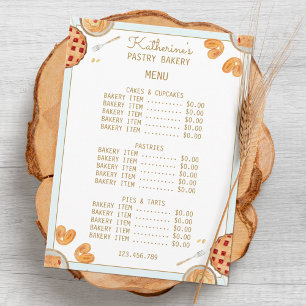 Watercolor-Bäckerei-Pie- und Gebäckladen-Bäckerei  Menükarte