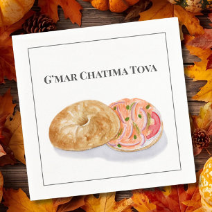 Watercolor Bagels Räucherlachs G’mar Chatima Tova Serviette
