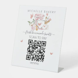 Watercolor Bakery Stand Mixer QR CODE Zahlung Sockelschild