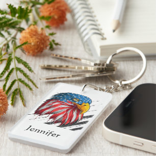 Watercolor Bald Eagle USA Militär Schlüsselanhänger