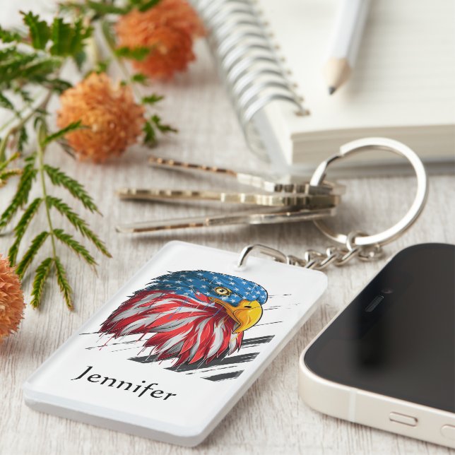 Watercolor Bald Eagle USA Militär Schlüsselanhänger (Vorderseite rechts)