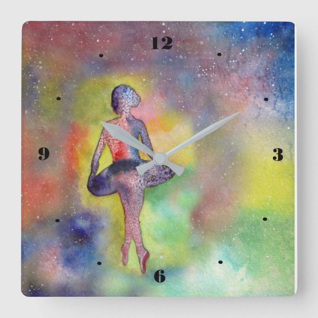 Watercolor Ballerina Weltraumwall Uhr (Vorderseite)