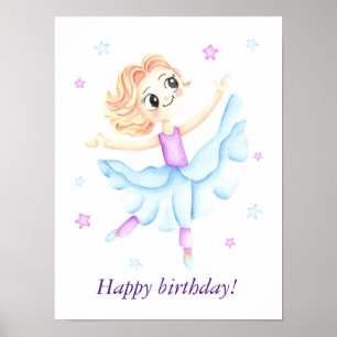 Watercolor-Balletttänzerin Alles Gute zum Geburtst Poster