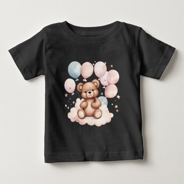 Watercolor Balloon Teddy Bear Baby T-shirt (Vorderseite)