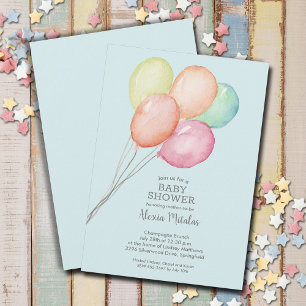 Watercolor Balloons Blue Baby Dusche Einladung