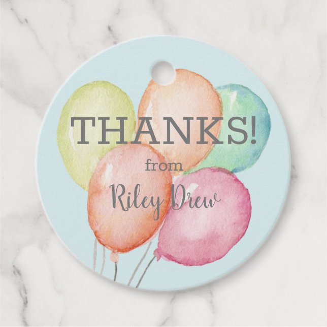 Watercolor Balloons Blue Vielen Dank für Ihre Rund Geschenkanhänger (Vorderseite)