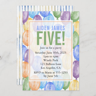 Watercolor Balloons Boy Birthday Einladung
