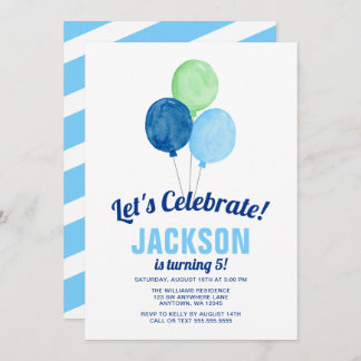 Watercolor Balloons Boy Birthday Einladungen