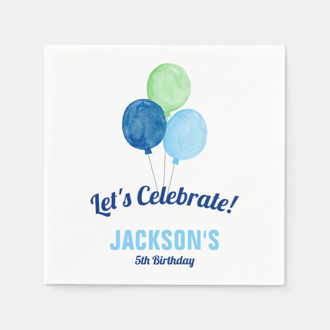 Watercolor Balloons Boy Birthday Serviette (Vorderseite)