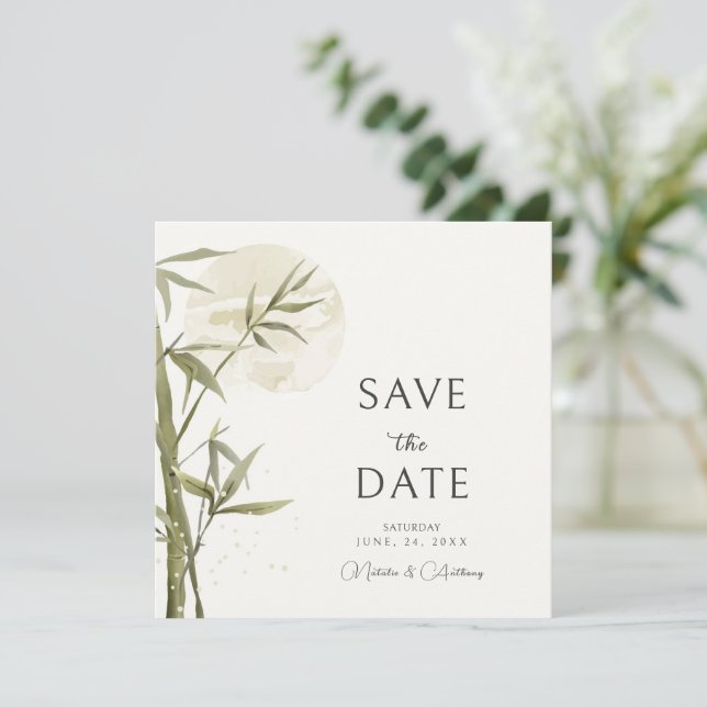 Watercolor Bamboo Save The Date (Stehend Vorderseite)