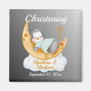 Watercolor Baptism Baby Penguin And Moon Magnet