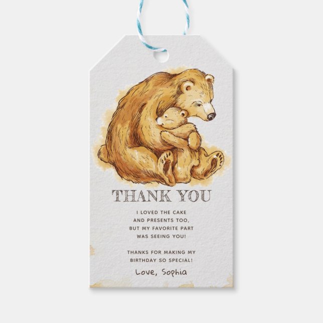Watercolor Bär Vielen Dank Geschenkanhänger (Vorderseite)