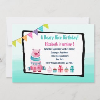 Watercolor Bären Beary Nice Geburtstagsparty Einla Einladung