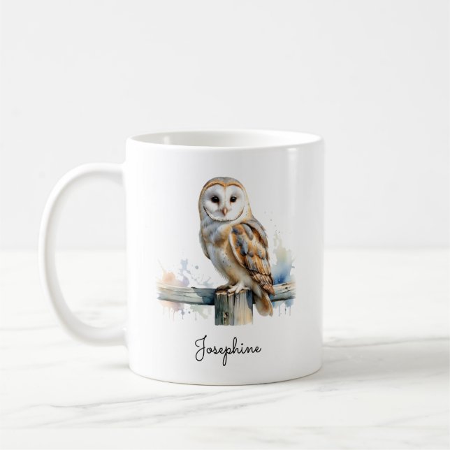 Watercolor Barn Owl Personalized Kaffeetasse (Links)