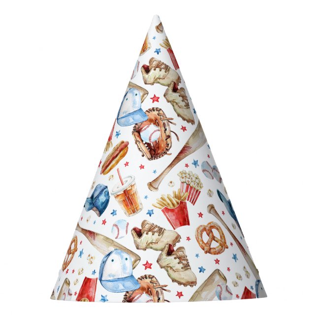 Watercolor Baseball Birthday Party Hat Partyhütchen (Vorderseite)