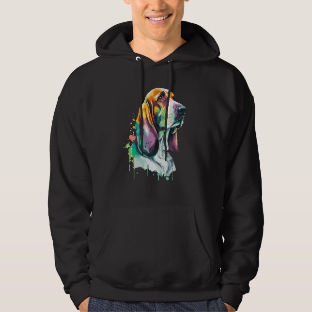Watercolor Basset Hound Cute Colorful Pet Dog Hoodie (Vorderseite)