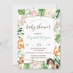 Watercolor Bauernhoftiere Baby Shower Einladung