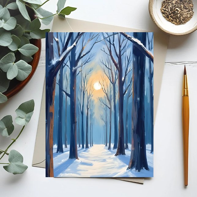 Watercolor-Bäume im Winterwald Postkarte (Von Creator hochgeladen)