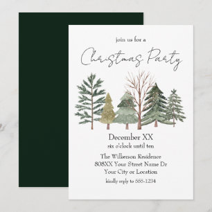 Watercolor-Bäume und elegante Schrift Weihnachtsfe Einladung