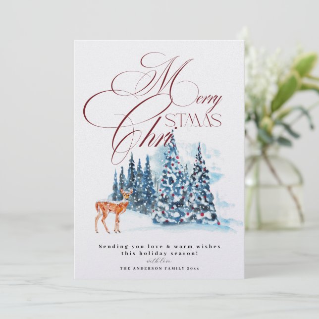 Watercolor-Bäume-Weihnachtskarte Einladung (Stehend Vorderseite)