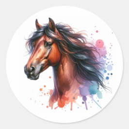 Watercolor Bay Horse Runder Aufkleber