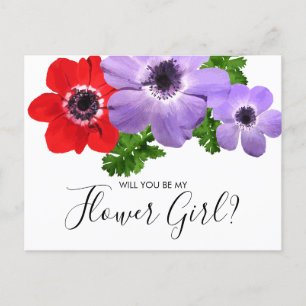 Watercolor Be My Flower Girl Brautjungfer Postkart Einladungspostkarte