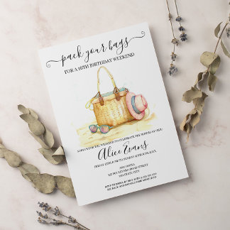 Watercolor Beach Bag Geburtstag Pink Weekend Einladung