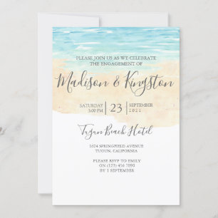 Watercolor Beach Blue Engagement Party Einladung