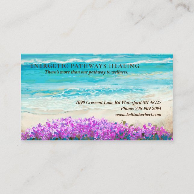 Watercolor Beach Blue Ocean Business Card Visitenkarte (Rückseite)