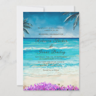 Watercolor Beach Blue Ocean Weditation Einladung