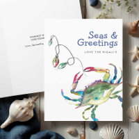 Watercolor Beach Christmas Cards Blue Crab