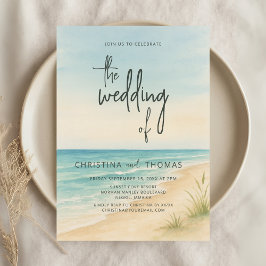 Watercolor Beach Coastal Wedding Einladung