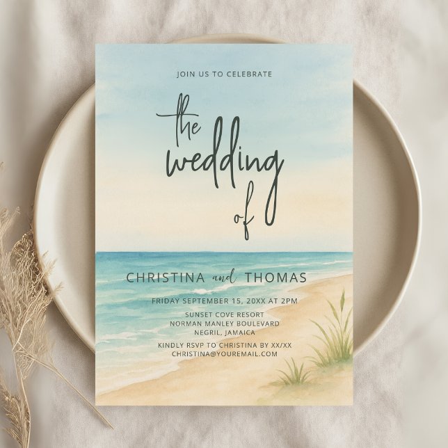 Watercolor Beach Coastal Wedding Einladung (Von Creator hochgeladen)