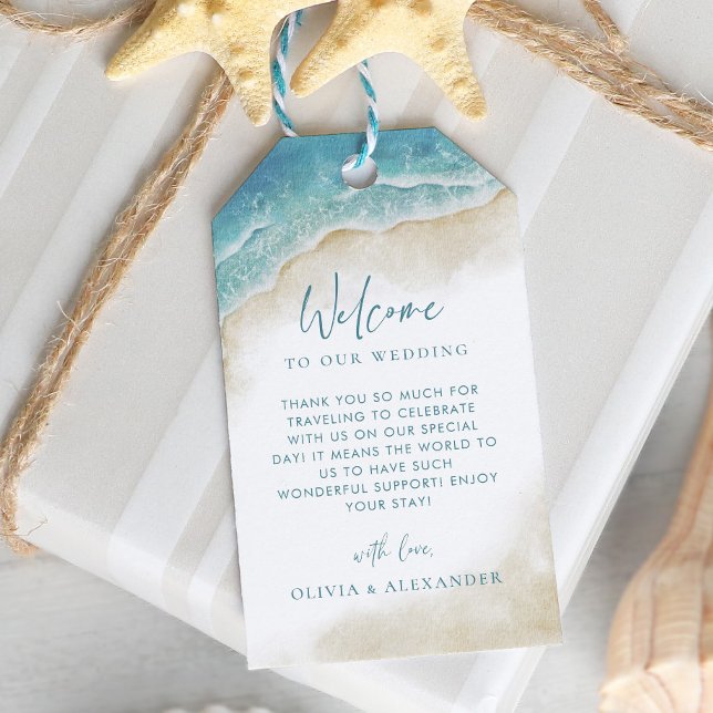 Watercolor Beach Destination Wedding Welcome Geschenkanhänger (Von Creator hochgeladen)
