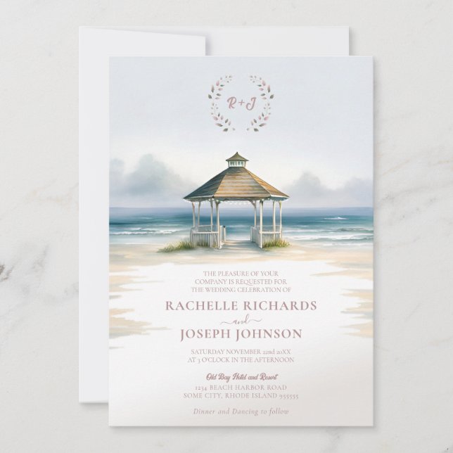 Watercolor Beach Gazebo Einladung zur Hochzeit (Vorderseite)