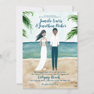Watercolor Beach Hochzeit Einladung Black Couple