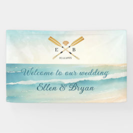Watercolor Beach Oars Hochzeitsempfang Banner