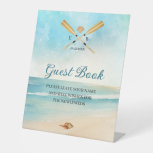 Watercolor Beach Oars Wedding Gästebuch Sockelschild