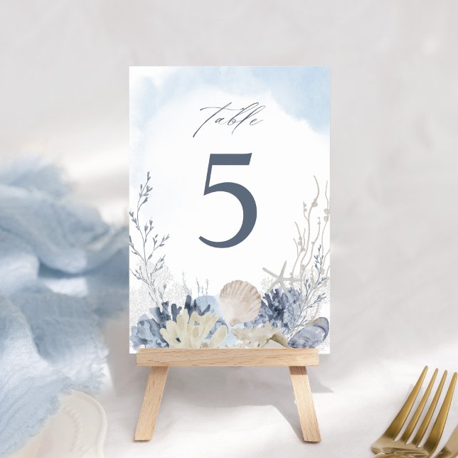 Watercolor Beach Ocean Blue Boho Wedding Tischnummer (Von Creator hochgeladen)