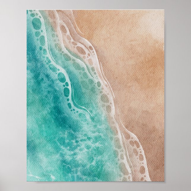 Watercolor Beach Ocean Waves Coastal Poster (Vorne)