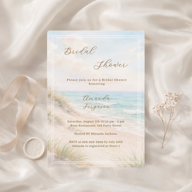 Watercolor beach sand dunes Bridal Shower Einladung (Von Creator hochgeladen)