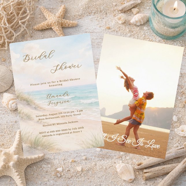 Watercolor beach sand dunes photo Bridal Shower Einladung (Von Creator hochgeladen)