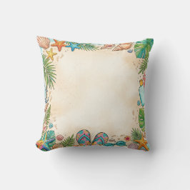 Watercolor Beach Seashells Sand Border Pillow Kissen