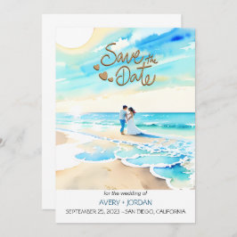Watercolor Beach: Summer Wedding Save the Date Einladung