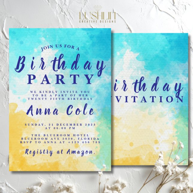 Watercolor Beach und Ocean Birthday Design Einladung (Von Creator hochgeladen)